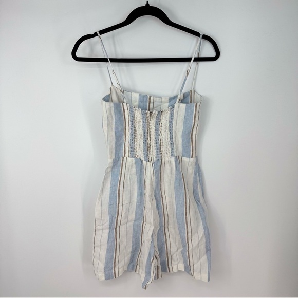 Reformation Pinstripes Spaghetti Strap Zip Up Linen Beachy Romper - Picture 2 of 4